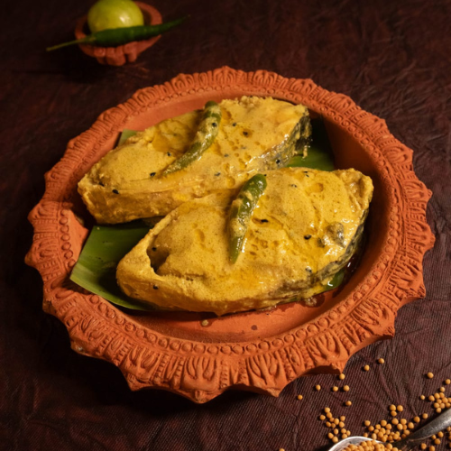 Hilsa fish in mustard gravy, Bengali dish.